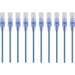 Monoprice 10-Pack, SlimRun Cat6A Ethernet Network Patch Cable, 3ft Blue
