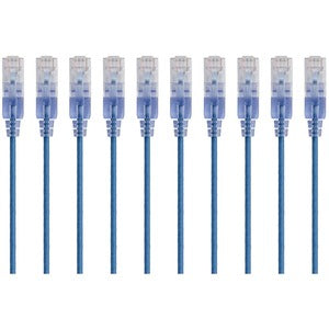 Monoprice 10-Pack, SlimRun Cat6A Ethernet Network Patch Cable, 1ft Blue