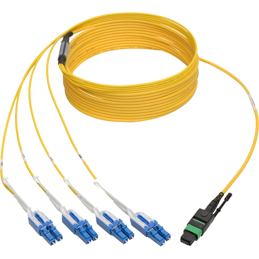 Tripp Lite MTP/MPO (APC) to 8xLC SMF Fiber Breakout Cable QSFP+ 40/100Gb 5M