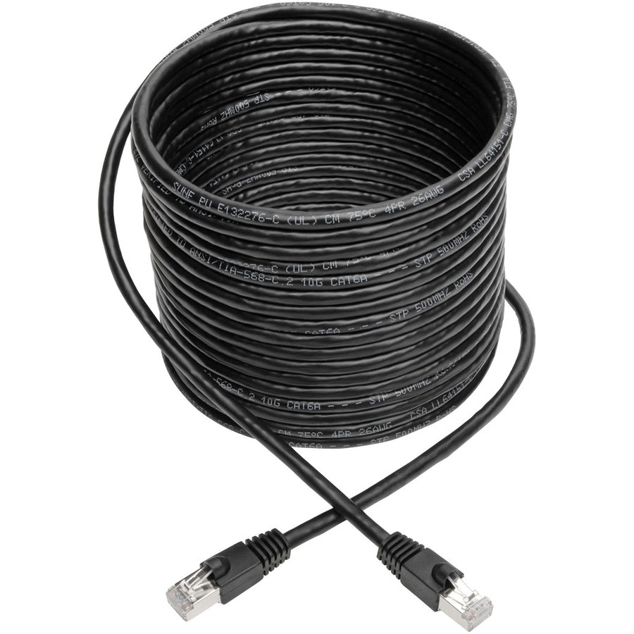 Tripp Lite Cat6a Snagless Shielded STP Patch Cable 10G, PoE, Black M/M 25ft