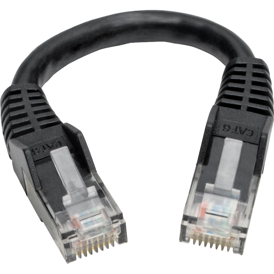Tripp Lite Cat6 GbE Gigabit Ethernet Snagless Molded Patch Cable UTP Black RJ45 M/M 6in 6"