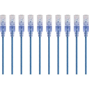 Monoprice 10-Pack, SlimRun Cat6A Ethernet Network Patch Cable, 7ft Blue