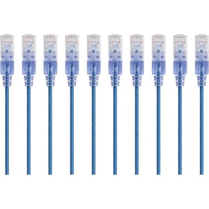 Monoprice 10-Pack, SlimRun Cat6A Ethernet Network Patch Cable, 5ft Blue