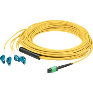 AddOn 6m MPO (Female) to 8xLC (Male) 8-Strand Yellow OS2 OFNR (Riser-Rated) Fiber Fanout Cable