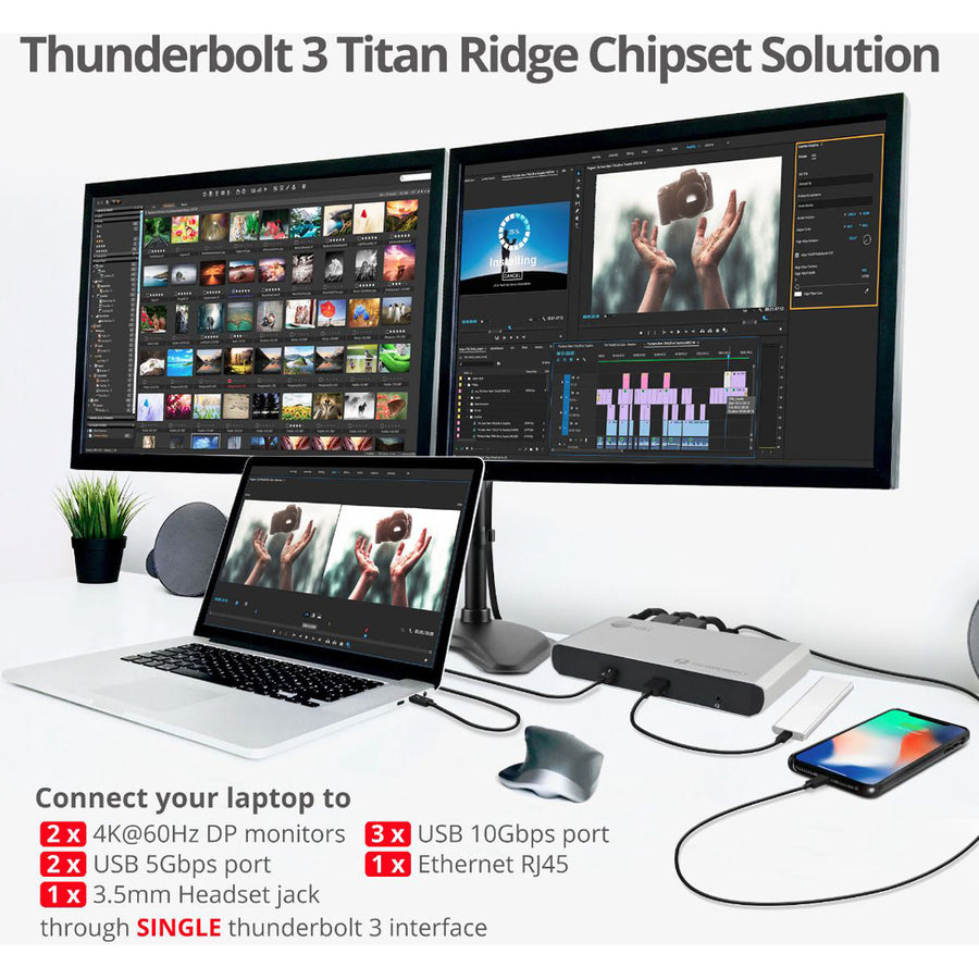 SIIG Thunderbolt 3 Dual DP 4K Video Docking Station with PD - Titan Ridge