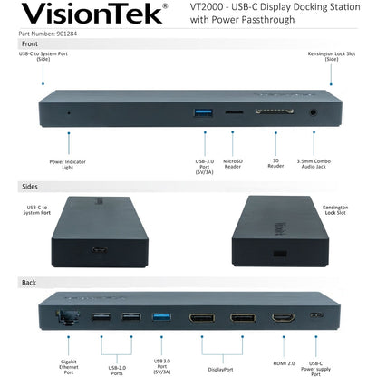 VisionTek VT2000 USB-C Docking Station - Multi Display MST