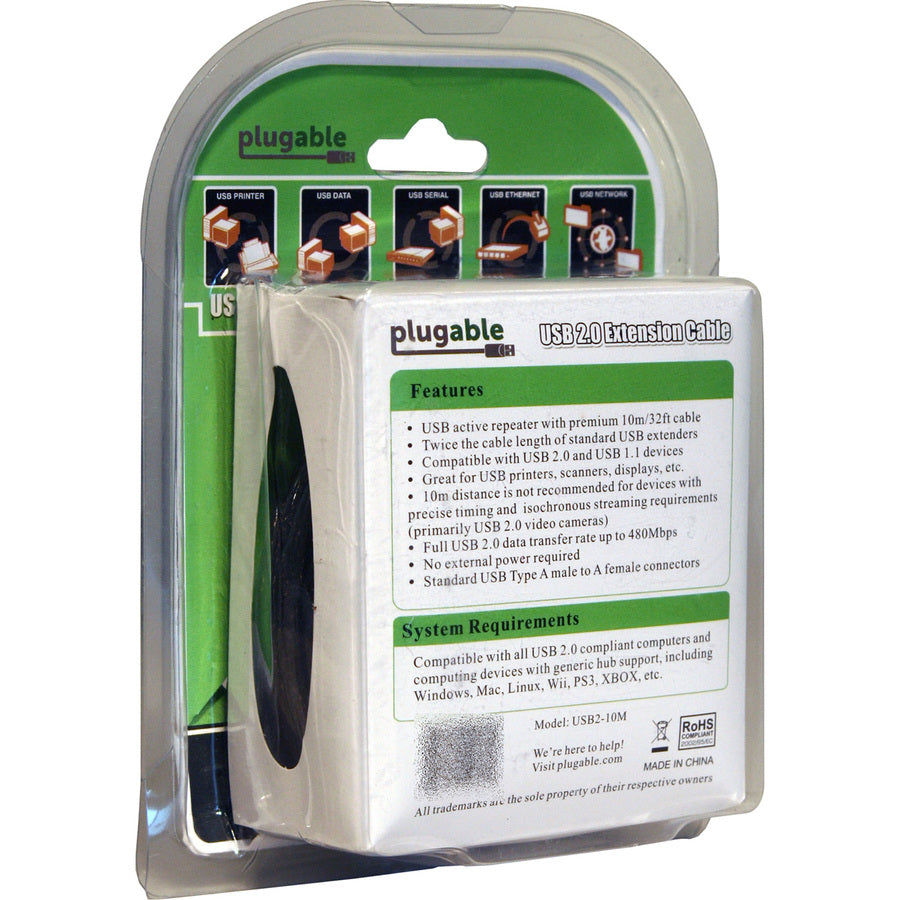 Plugable 10 Meter (32 Foot) USB 2.0 Active Extension Cable