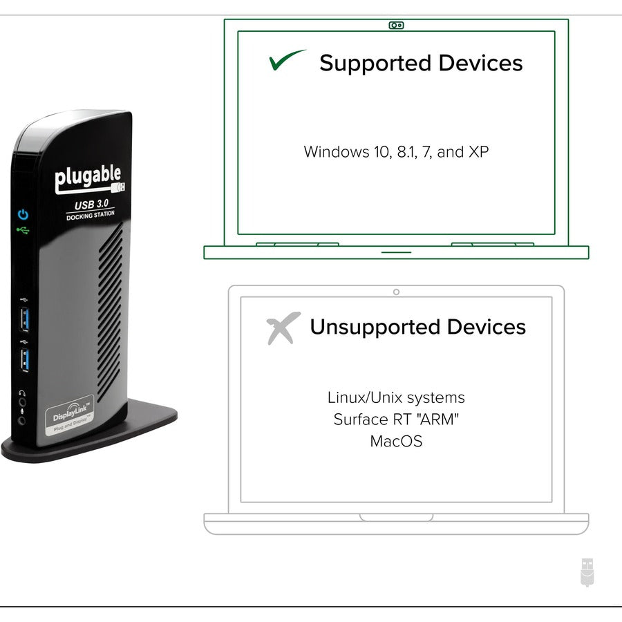 Plugable USB 3.0 Universal Laptop Docking Station Dual Monitor for Windows and Mac