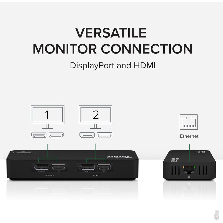 Plugable 4K DisplayPort and HDMI Dual Monitor Adapter with Ethernet for USB 3.0 and USB-C