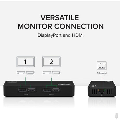 Plugable 4K DisplayPort and HDMI Dual Monitor Adapter with Ethernet for USB 3.0 and USB-C