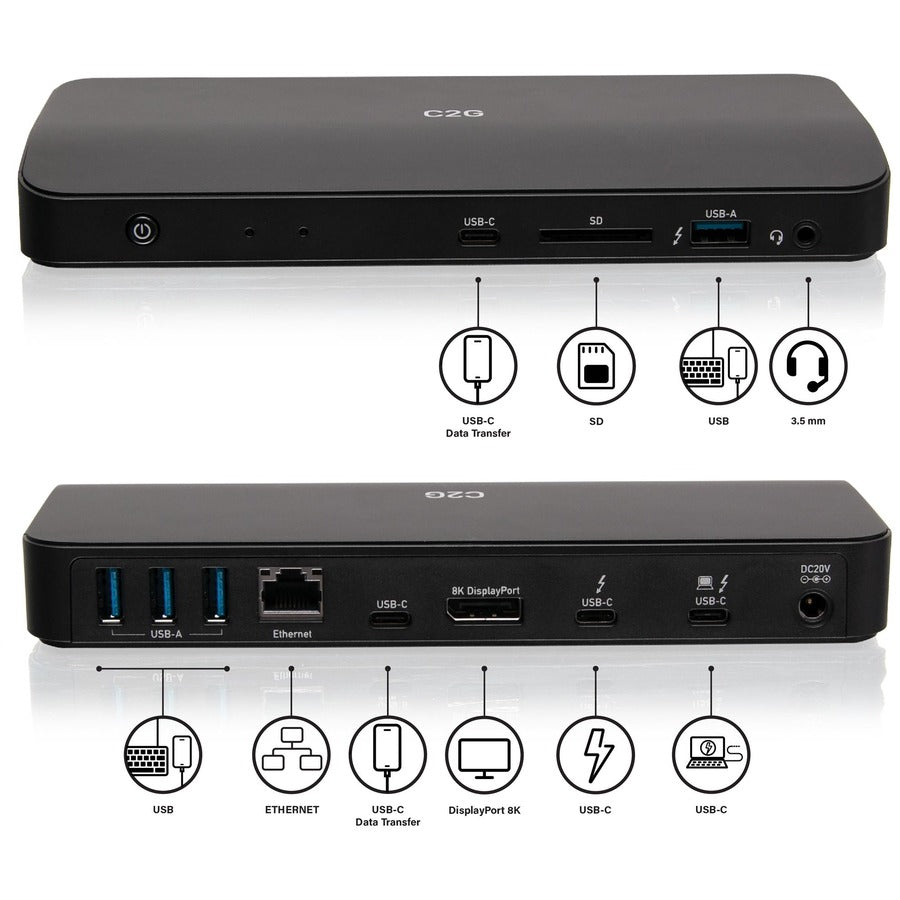 C2G Thunderbolt 3 8K Docking Station - DP, Ethernet, USB, SD, 3.5mm, Power