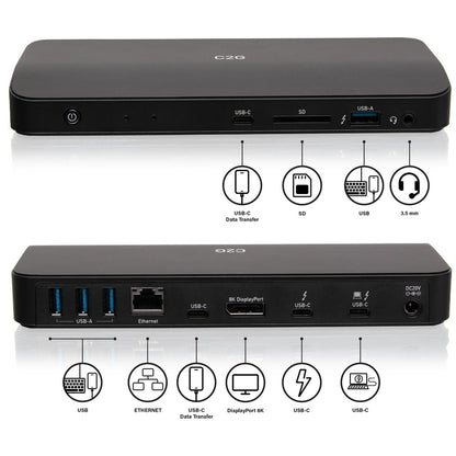 C2G Thunderbolt 3 8K Docking Station - DP, Ethernet, USB, SD, 3.5mm, Power
