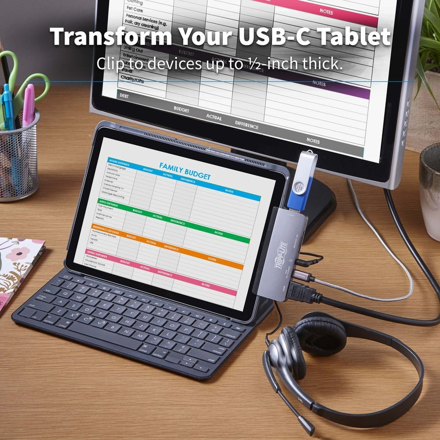 Tripp Lite USB C Docking Station HDMI USB-A SD/Micro SD PD Charging Gray