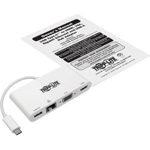 Tripp Lite USB C Docking Station Adapter 4K w/ HDMI, VGA, Gigabit Ethernet, USB-A Hub White, Thunderbolt 3 Compatible