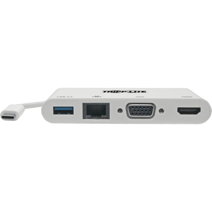 Tripp Lite USB C Docking Station Adapter 4K w/ HDMI, VGA, Gigabit Ethernet, USB-A Hub White, Thunderbolt 3 Compatible