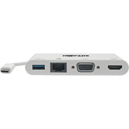 Tripp Lite USB C Docking Station Adapter 4K w/ HDMI, VGA, Gigabit Ethernet, USB-A Hub White, Thunderbolt 3 Compatible