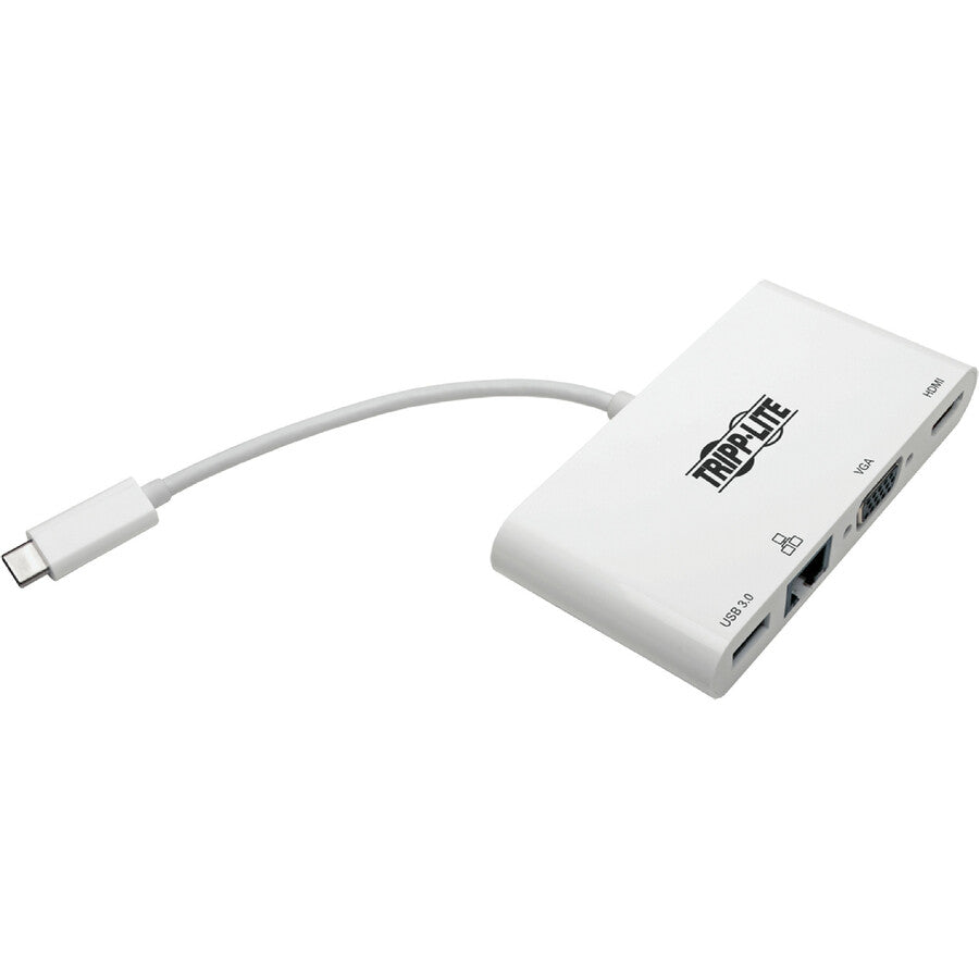 Tripp Lite USB C Docking Station Adapter 4K w/ HDMI, VGA, Gigabit Ethernet, USB-A Hub White, Thunderbolt 3 Compatible