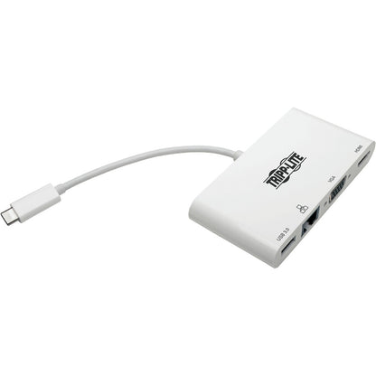 Tripp Lite USB C Docking Station Adapter 4K w/ HDMI, VGA, Gigabit Ethernet, USB-A Hub White, Thunderbolt 3 Compatible