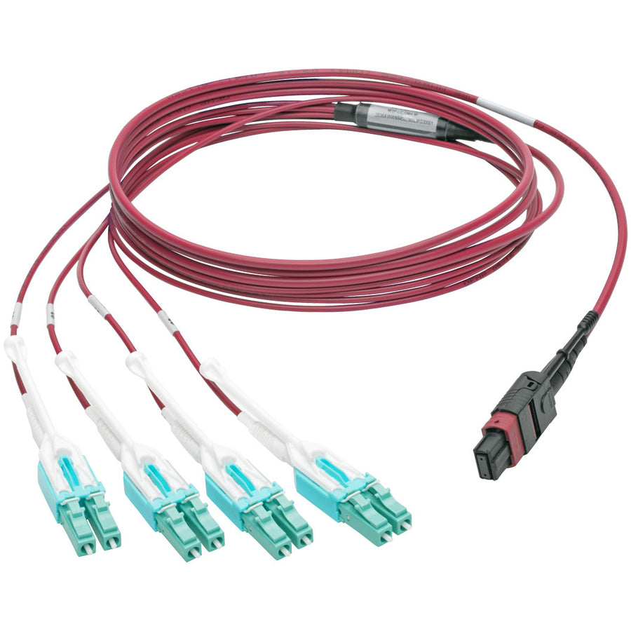 Tripp Lite 1M MTP MPO 8xLC 50/125 OM4 Fanout Patch Cable 12 Fiber 40GB CMP
