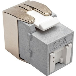 Tripp Lite Cat6a Keystone Jack with Dust Shutter, 180-Degree Toolless - Silver - 1 x RJ-45 Female