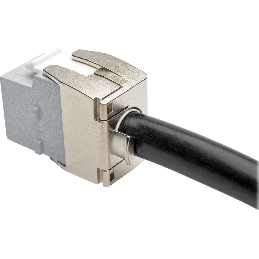 Tripp Lite Cat6a Keystone Jack with Dust Shutter, 180-Degree Toolless - Silver - 1 x RJ-45 Female
