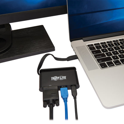 Tripp Lite USB C Adapter Converter w/ VGA, Gigabit Ethernet, USB-A Hub, PD Charging, Storage Cable 1080p Thunderbolt 3 Compatible