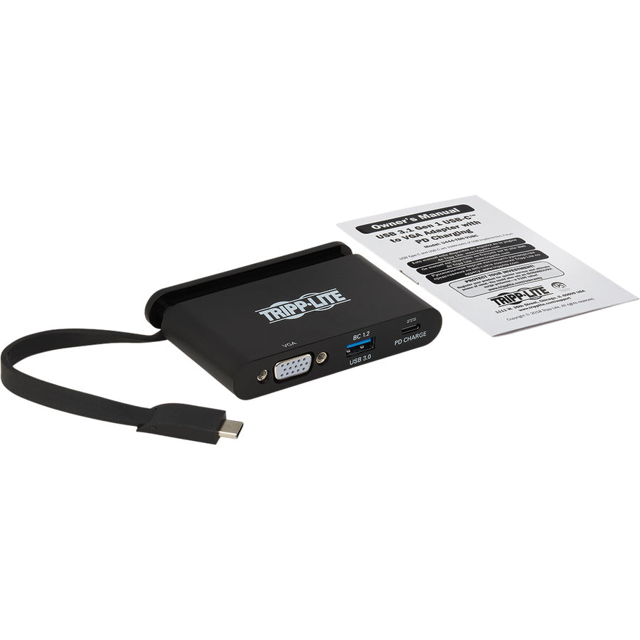 Tripp Lite USB C Adapter Converter w/ VGA, Gigabit Ethernet, USB-A Hub, PD Charging, Storage Cable 1080p Thunderbolt 3 Compatible