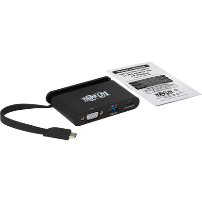 Tripp Lite USB C Adapter Converter w/ VGA, Gigabit Ethernet, USB-A Hub, PD Charging, Storage Cable 1080p Thunderbolt 3 Compatible
