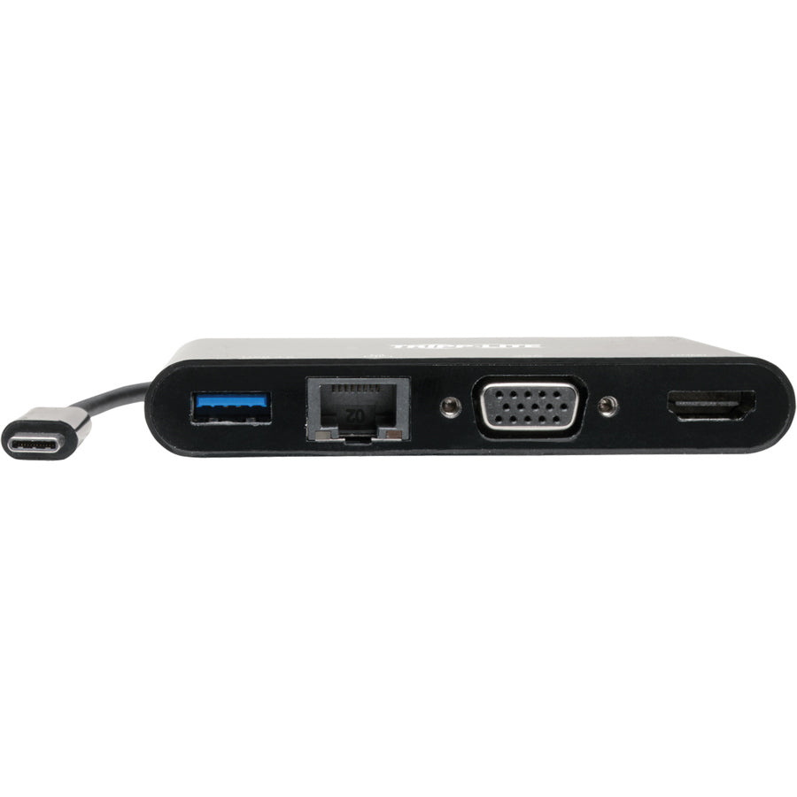 Tripp Lite USB C Docking Station Adapter Converter 4K w/ HDMI, VGA, Gigabit Ethernet, USB-A Hub, Black, Thunderbolt 3 Compatible
