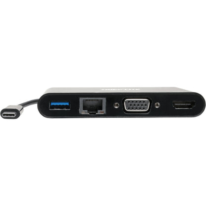 Tripp Lite USB C Docking Station Adapter Converter 4K w/ HDMI, VGA, Gigabit Ethernet, USB-A Hub, Black, Thunderbolt 3 Compatible
