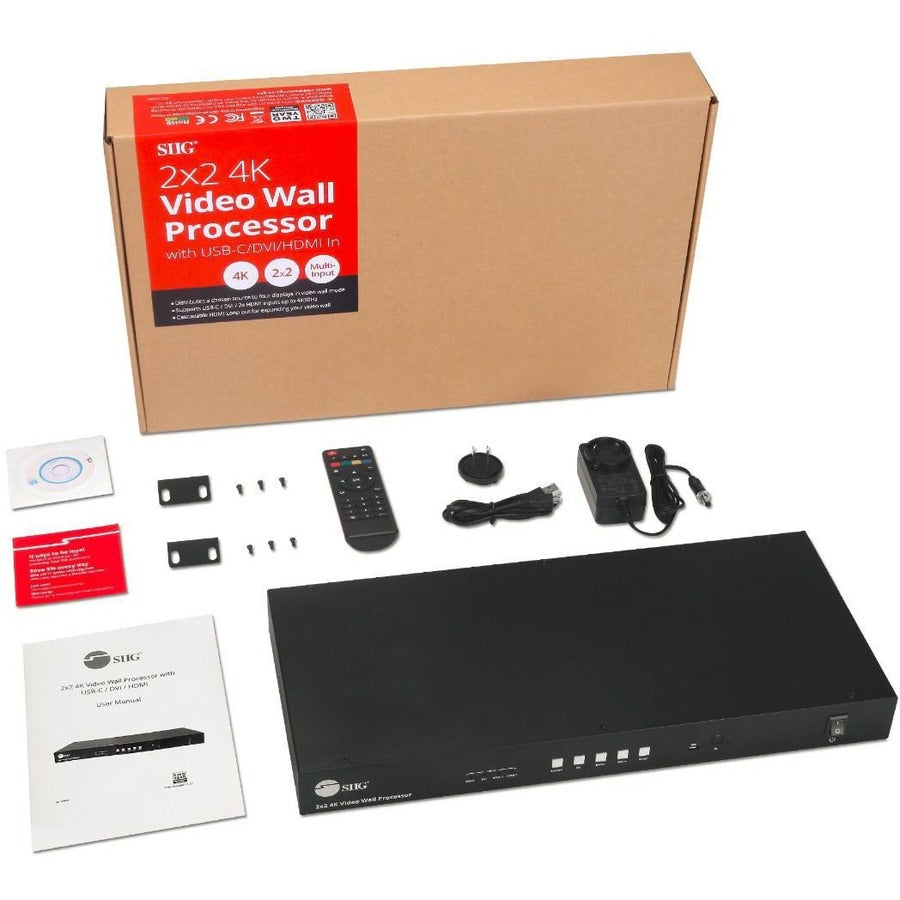 SIIG 2x2 4K Video Wall Processor with USB-C / DVI / HDMI Inputs with EDID management