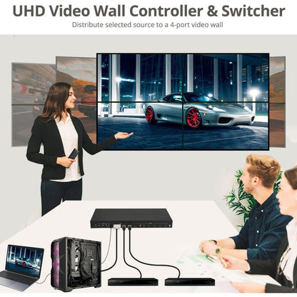 SIIG 2x2 4K Video Wall Processor with USB-C / DVI / HDMI Inputs with EDID management