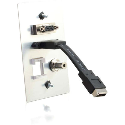 C2G HDMI, VGA, 3.5mm Audio Pass Through Single Gang Wall Plate with One Keystone - Aluminum