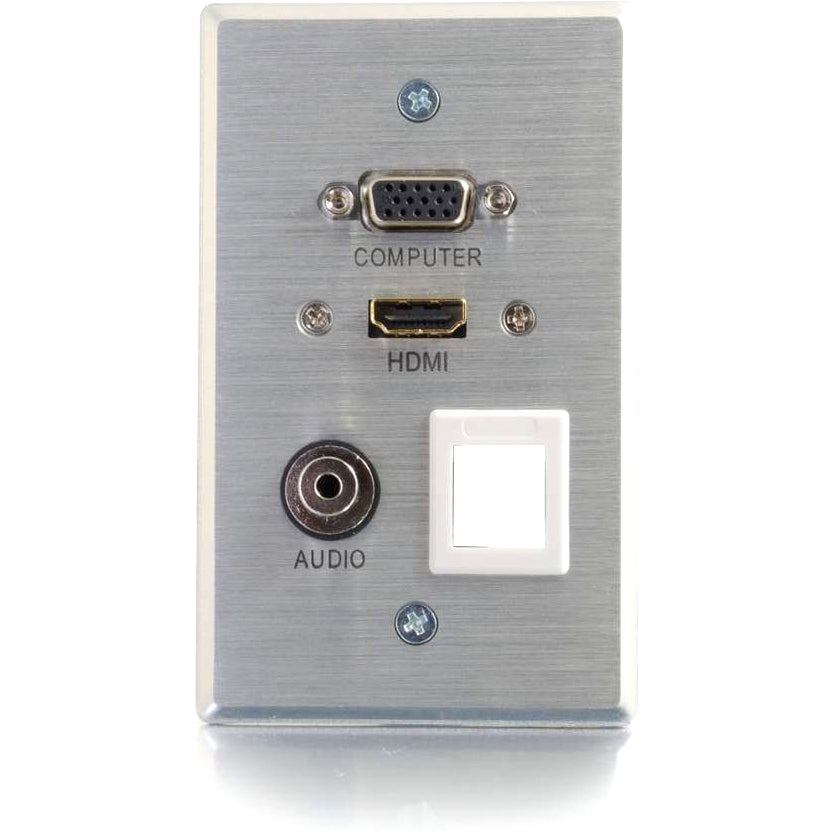 C2G HDMI, VGA, 3.5mm Audio Pass Through Single Gang Wall Plate with One Keystone - Aluminum