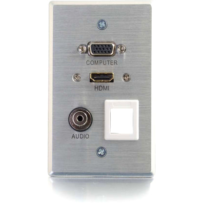 C2G HDMI, VGA, 3.5mm Audio Pass Through Single Gang Wall Plate with One Keystone - Aluminum