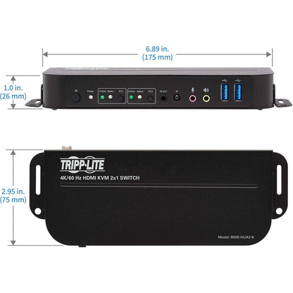 Tripp Lite HDMI USB KVM Switch 2-Port 4K 60Hz HDR HDCP 2.2 IR USB Cables