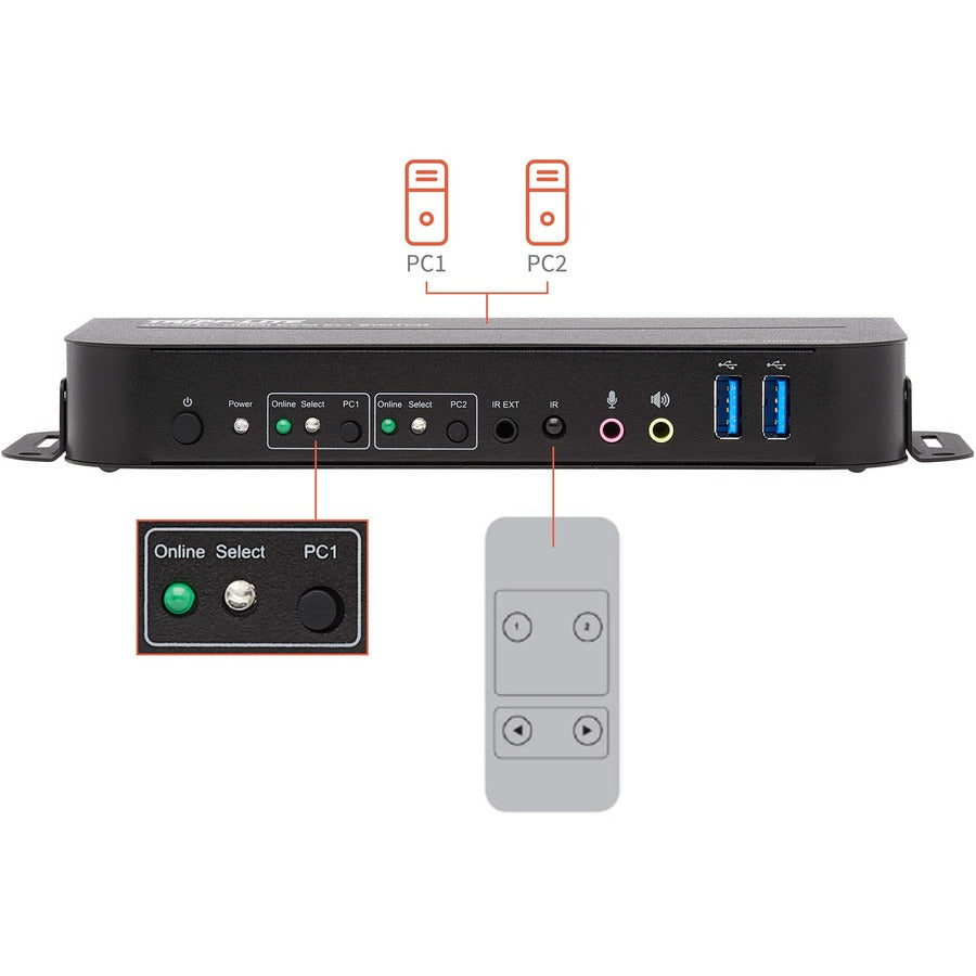 Tripp Lite HDMI USB KVM Switch 2-Port 4K 60Hz HDR HDCP 2.2 IR USB Cables