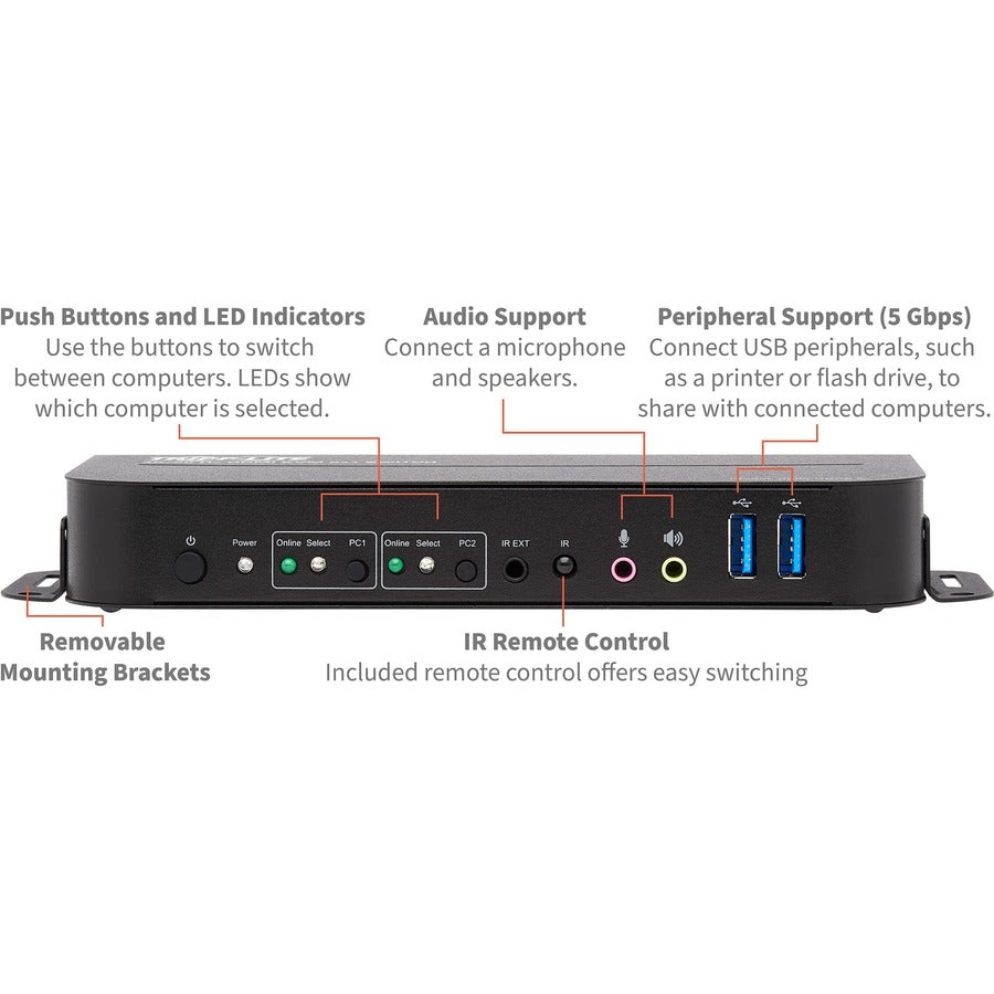 Tripp Lite HDMI USB KVM Switch 2-Port 4K 60Hz HDR HDCP 2.2 IR USB Cables
