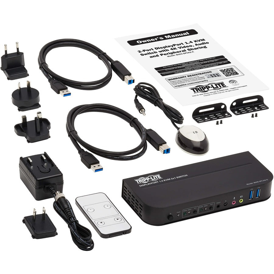 Tripp Lite DisplayPort USB KVM Switch 2-Port 4K 60Hz HDR DP 1.4 USB Cables