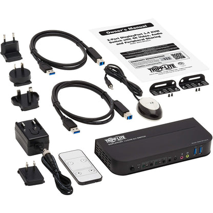 Tripp Lite DisplayPort USB KVM Switch 2-Port 4K 60Hz HDR DP 1.4 USB Cables