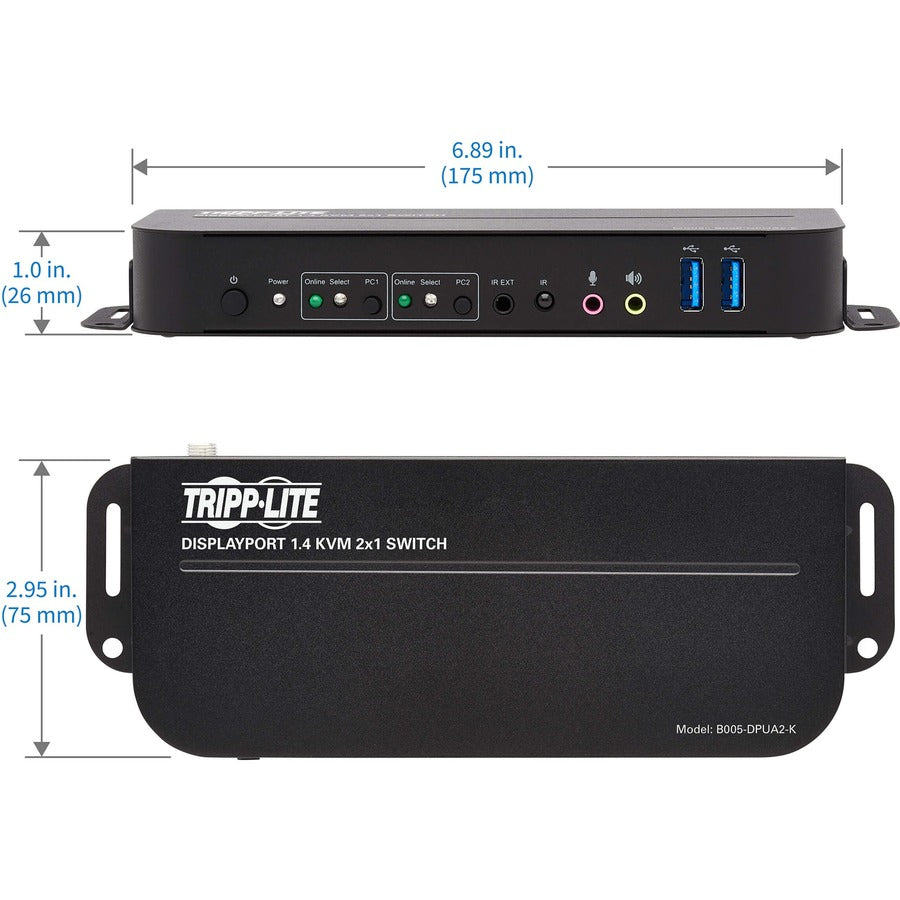 Tripp Lite DisplayPort USB KVM Switch 2-Port 4K 60Hz HDR DP 1.4 USB Cables