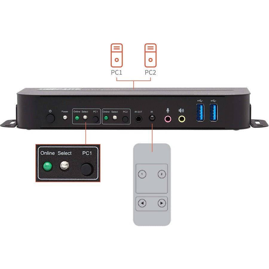 Tripp Lite DisplayPort USB KVM Switch 2-Port 4K 60Hz HDR DP 1.4 USB Cables
