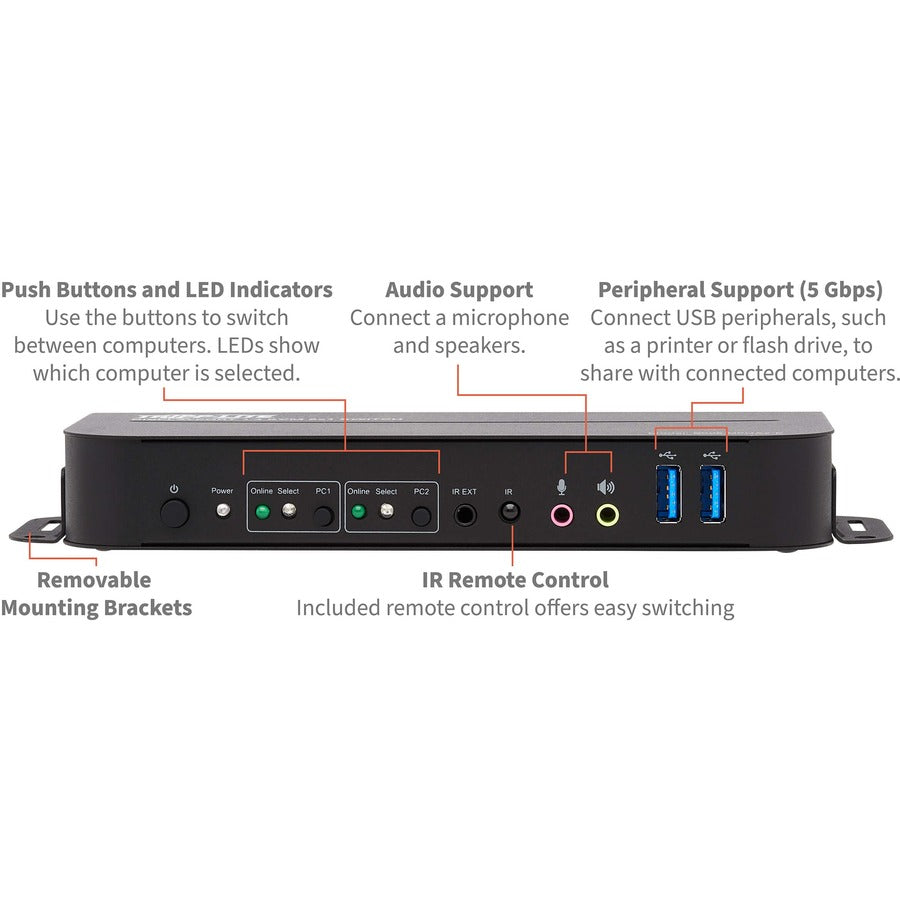 Tripp Lite DisplayPort USB KVM Switch 2-Port 4K 60Hz HDR DP 1.4 USB Cables