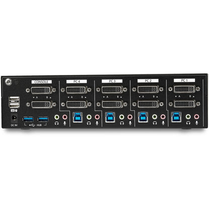 StarTech.com 4 Port Dual Monitor Dual Link DVI KVM Switch 1440p Dual Screen/View/ Display Compact USB KVM Switch w/USB 3.0 Hub & Audio TAA