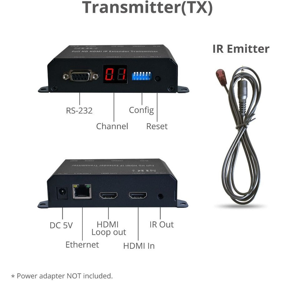 Full HD HDMI Extender over IP with PoE, RS-232 & IR - Transmitter