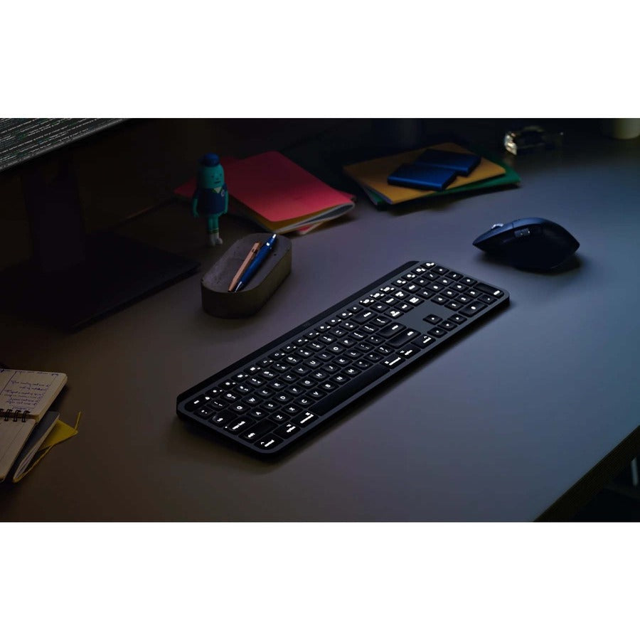 Logitech MX Keys Advanced Wireless Illuminated Keyboard for Mac, Tactile Responsive Typing, Backlighting, Bluetooth, USB-C, Apple macOS, Metal Build, Space Gray