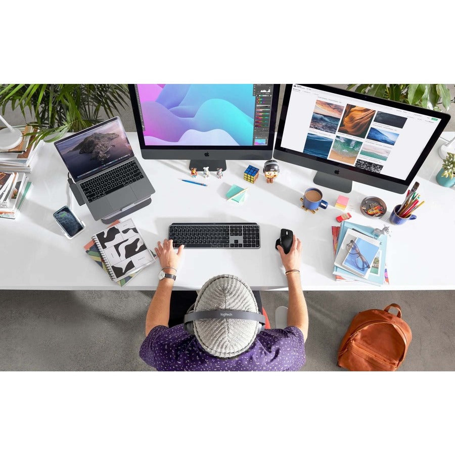 Logitech MX Keys Advanced Wireless Illuminated Keyboard for Mac, Tactile Responsive Typing, Backlighting, Bluetooth, USB-C, Apple macOS, Metal Build, Space Gray