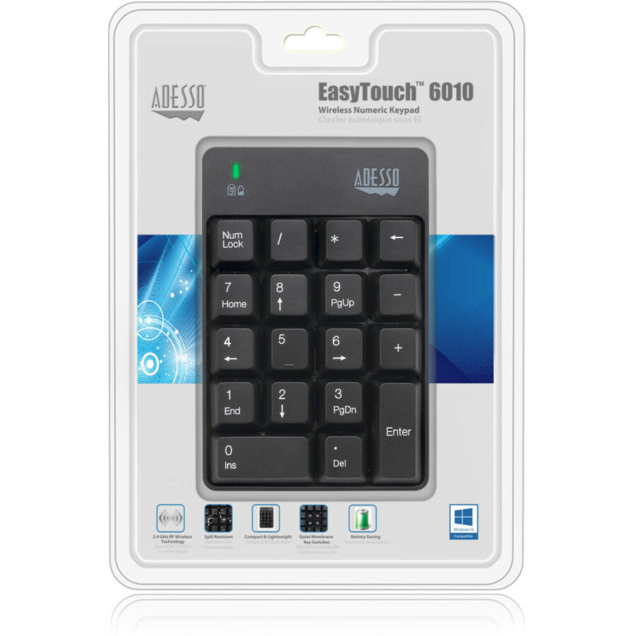 Adesso WKB-6010UB - Wireless Spill Resistant 18-Key Numeric Keypad