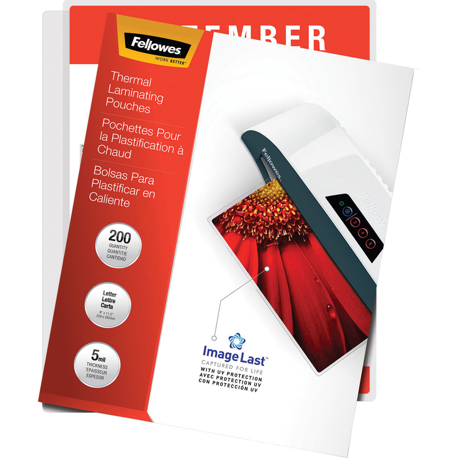 Fellowes Thermal Laminating Pouches - ImageLast&trade;, Jam Free, Letter, 5mil, 200 pack