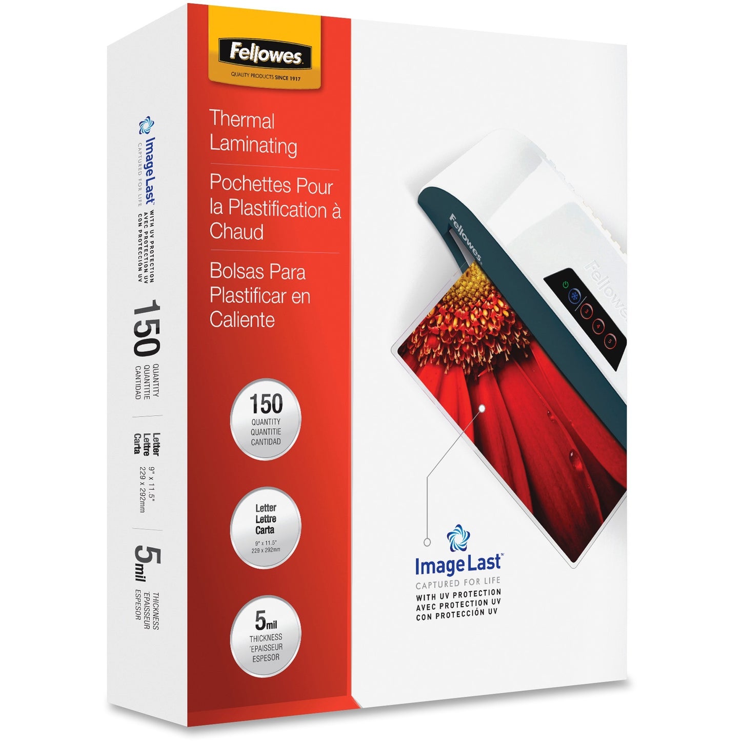 Fellowes Thermal Laminating Pouches - ImageLast&trade;, Jam Free, Letter, 5mil, 150 pack